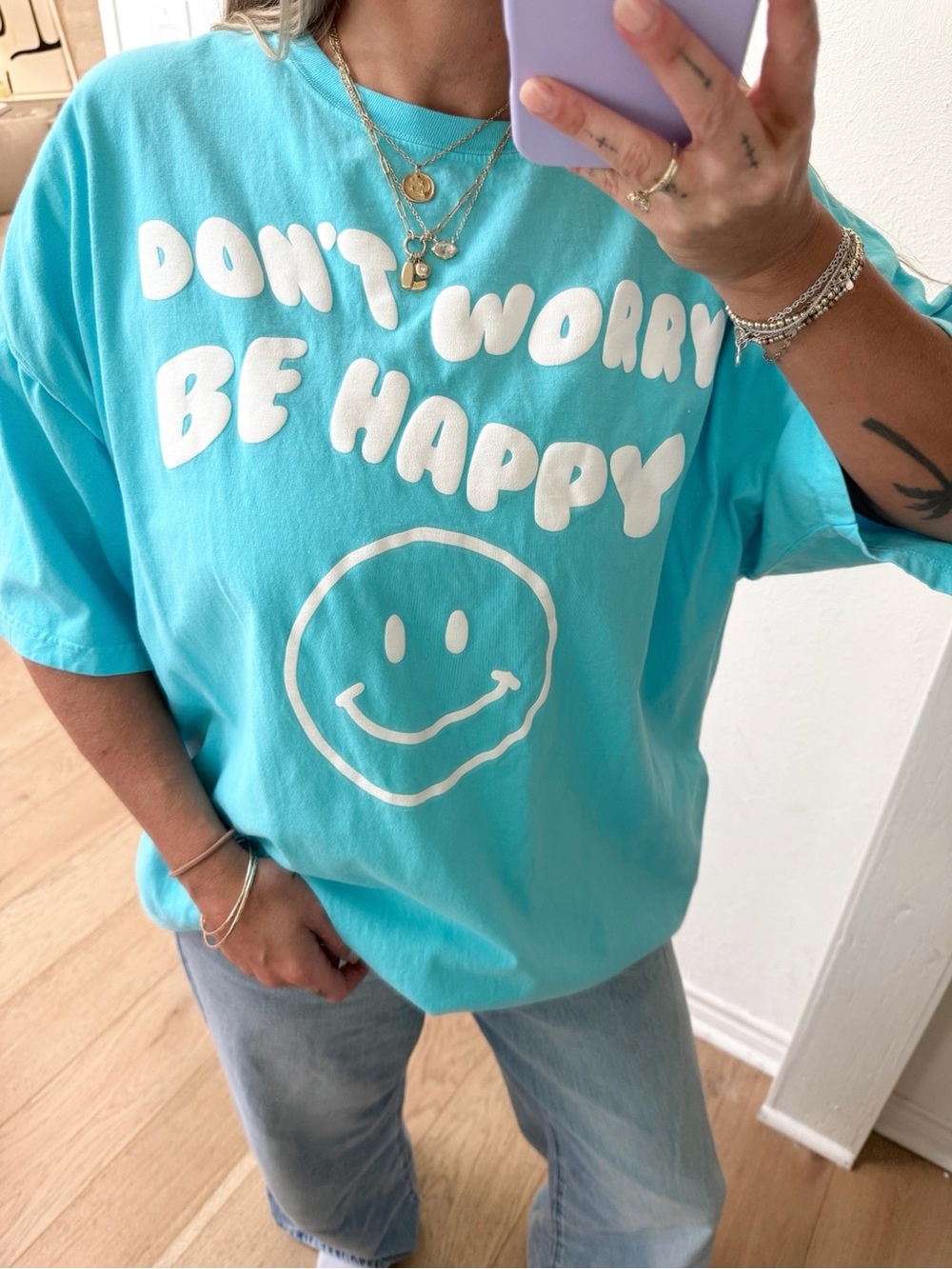 Don't Worry Be Happy Turquoise Graphic Tee